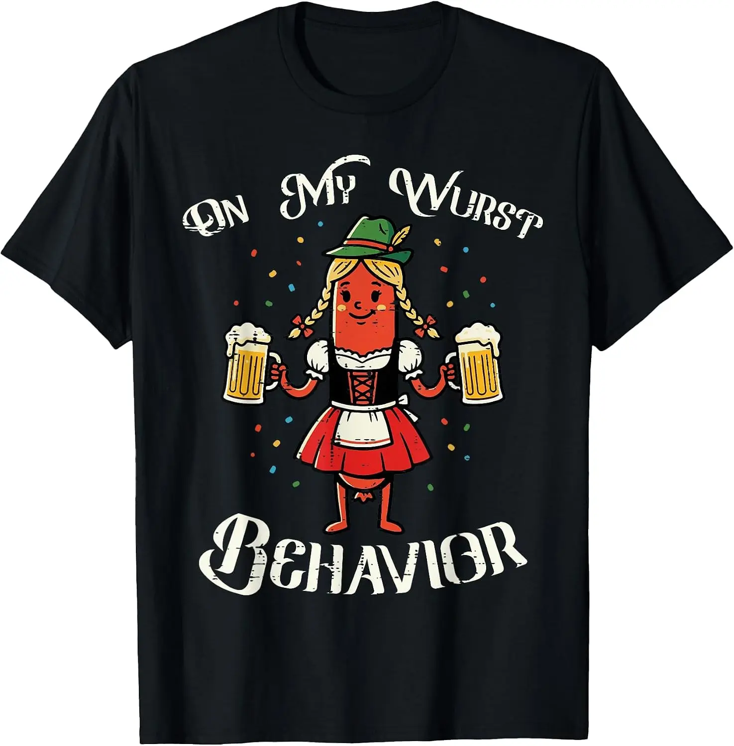 On My Wurst Behavior Sausage Drindl Funny Oktoberfest Women T-Shirt Halloween Loose-Fit Pure Cotton Short-Sleeve Top – Stylish, Breathable, Plus-Size – Christmas Gift