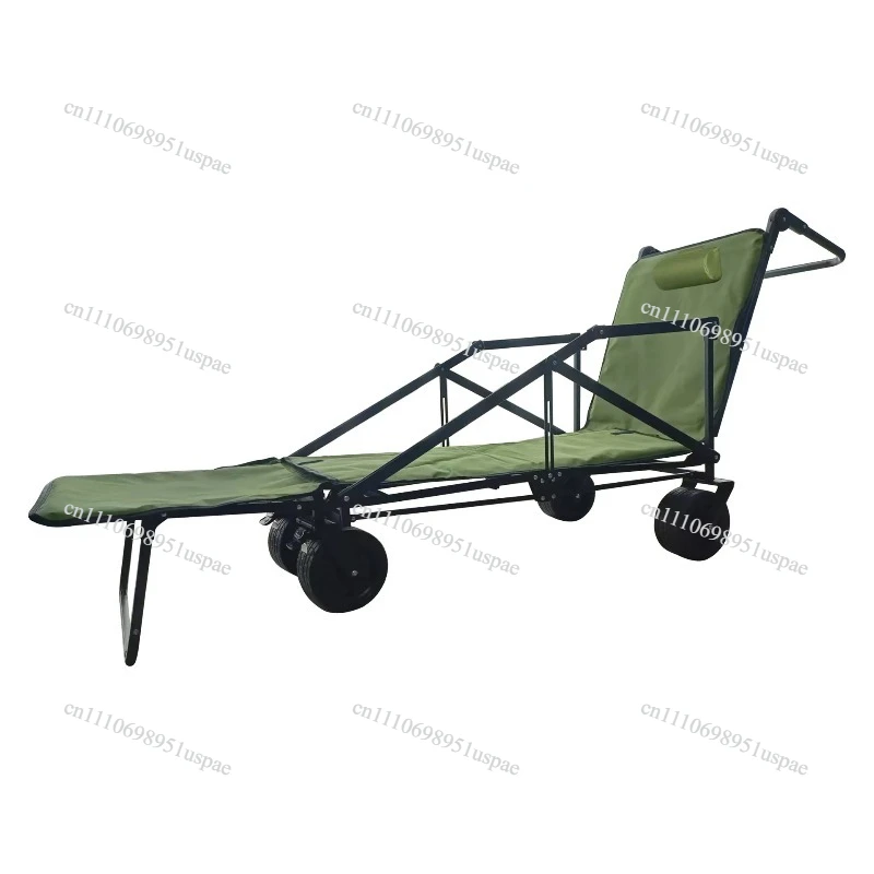 Multifunctional Camper Folding Camp Cart Converts to Recliner Camp Bed, Large Capacity for Beach Camping and Fishing