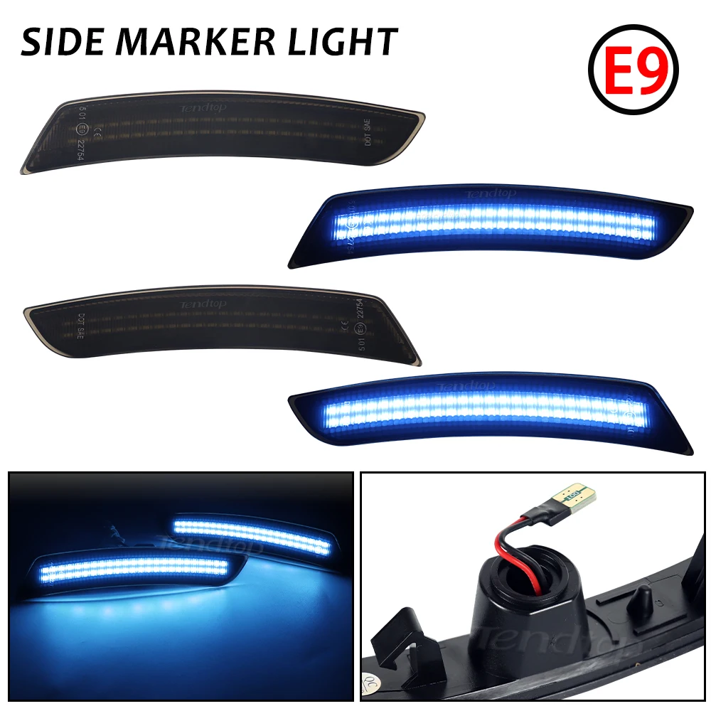 4PCS Front Rear Bumper Light  LED Flashing Side Marker Lights Mirror Lamp Indicator Blue Light  for Chevy Camaro 2016-2023