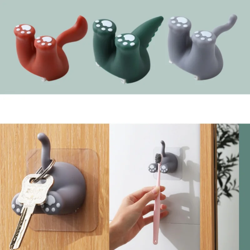 

3pcs Cute Cartoon Hooks Multi-Functional Self-adhesive Creative Hook Cat for Clothes Hat Scarf Key Holders Rack Home Decoration