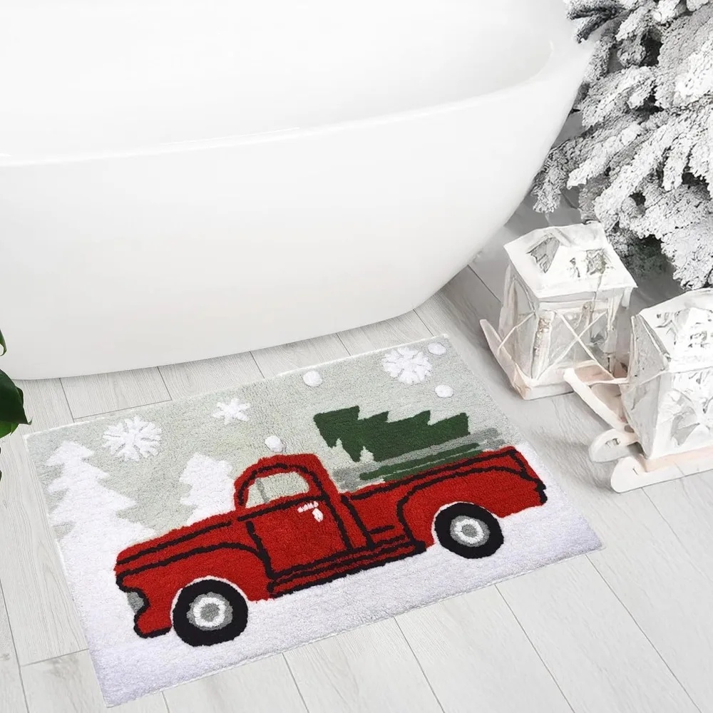 Water-absorbing Christmas Door Mat Gingerbread Man Pattern Christmas Decor Anti-slip Pad Santa Claus Design Bathroom Mat