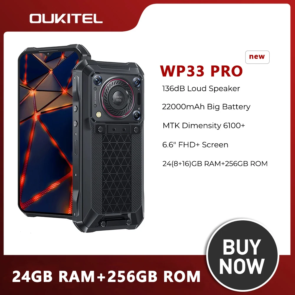 Oukitel WP33 Pro Rugged Smartphone 24GB 256GB 5G Mobile Phone 22000mAh 6.6