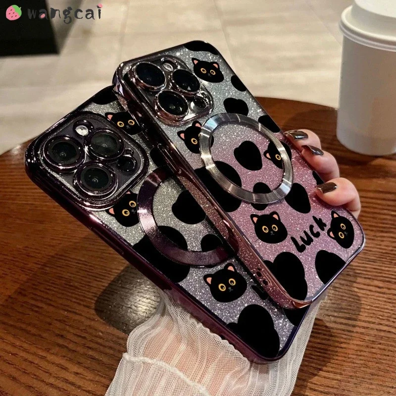 ل Vivo X200 Pro Mini V40 Lite Y200 S1 V11i V9 iQOO 13 NEO3 Z9 Z9X Z8X Z8 Z7i Z3 شحن لاسلكي لطيف القط بريق غطاء ناعم