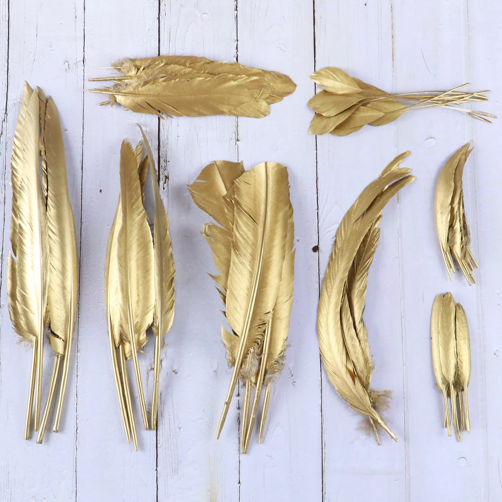 10Pcs/Lot Beautiful Gold Feathers for Crafts Natural Goose Turkey Chicken Plume Decoration Diy Party Decorativas Wholesale