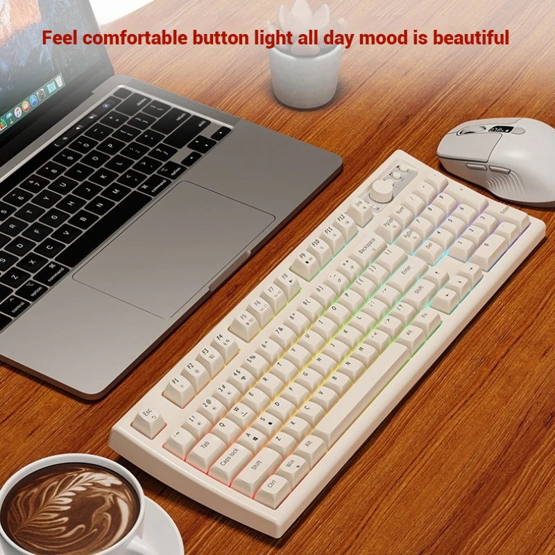 V97 Wireless Bluetooth Dual Modes Silent Game Keyboard 97 Keys Layout Large Capacity Battery Lasting Battery Life Rgb Backlight