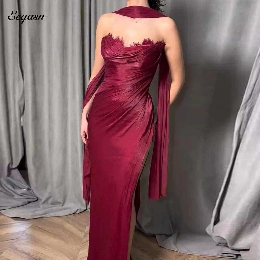 

Elegant Women Evening Dresses Mermaid Charming Draped Long Formal Dress Side Slit Maxi Party Robe De Soirée Femme Customized