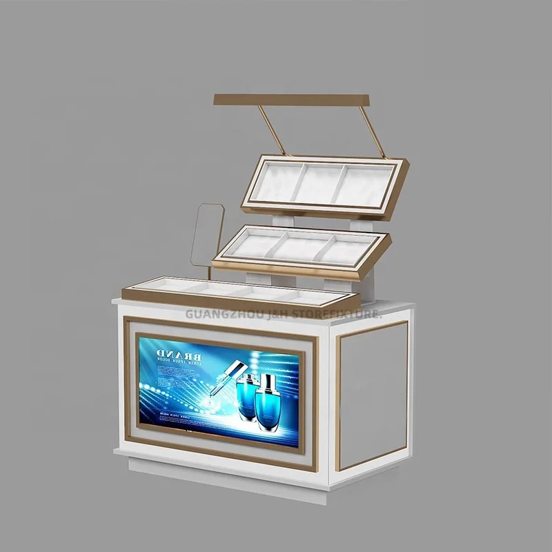 

customized.Luxury cosmetic product display shelf island cabinet cosmetics storage display rack cosmetic counter display stand