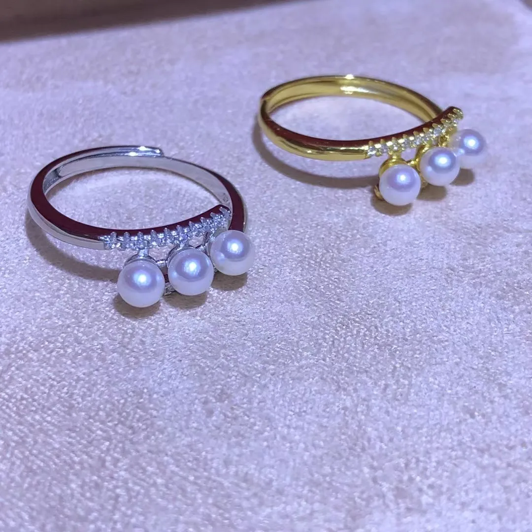 

S925 Sterling Silver Adjustable Ring Mount Settings Findings Mountings Accessory Parts Fittings for 3-4mm Pearls 5pcs/lot