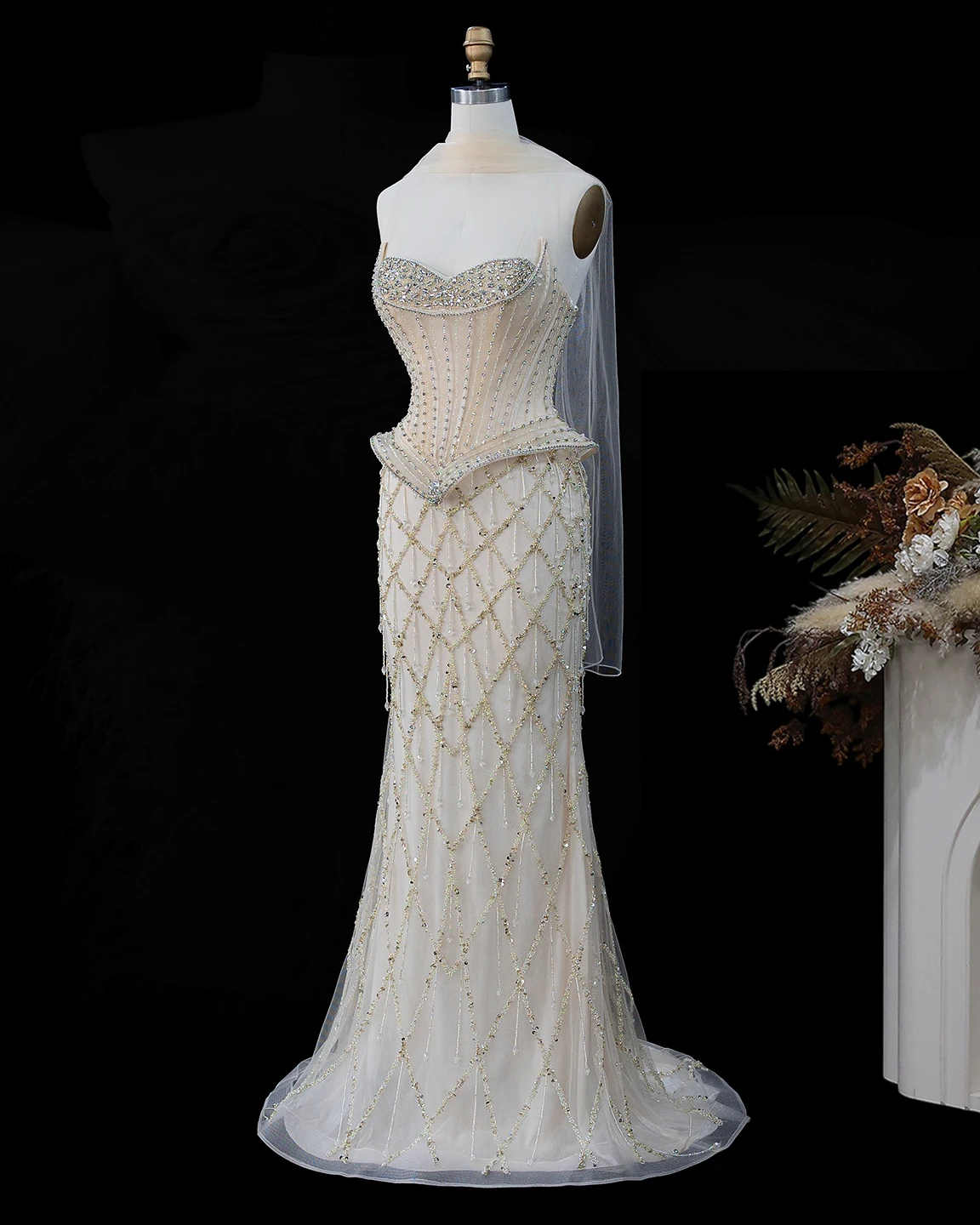 Sharon Said Abendkleid Luxuriöses Meerjungfrauenkleid mit Herzausschnitt, Tüll, Kristallkorsett, Dubai, formelle Party, Hochzeitsgast, Kleider SS118, Maßanfertigung – Detail 15