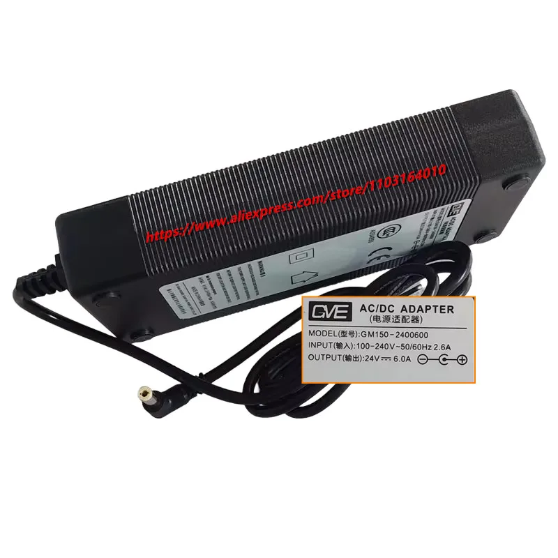 Genuine GVE GM150-2400600 AC DC Adapter Adaptor 24V 6A Charger 144W Power Supply GM152-2400600-F 5.5*2.5mm/3-Pin Plug