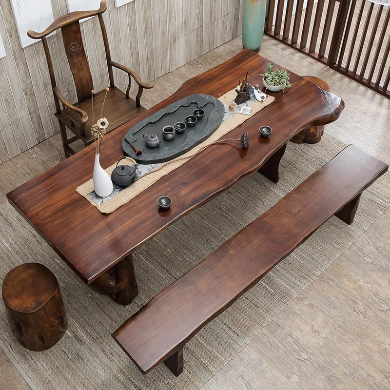

New Chinese-style whole board log tea table Home office reception Large board solid wood tea table Zen conference tea table