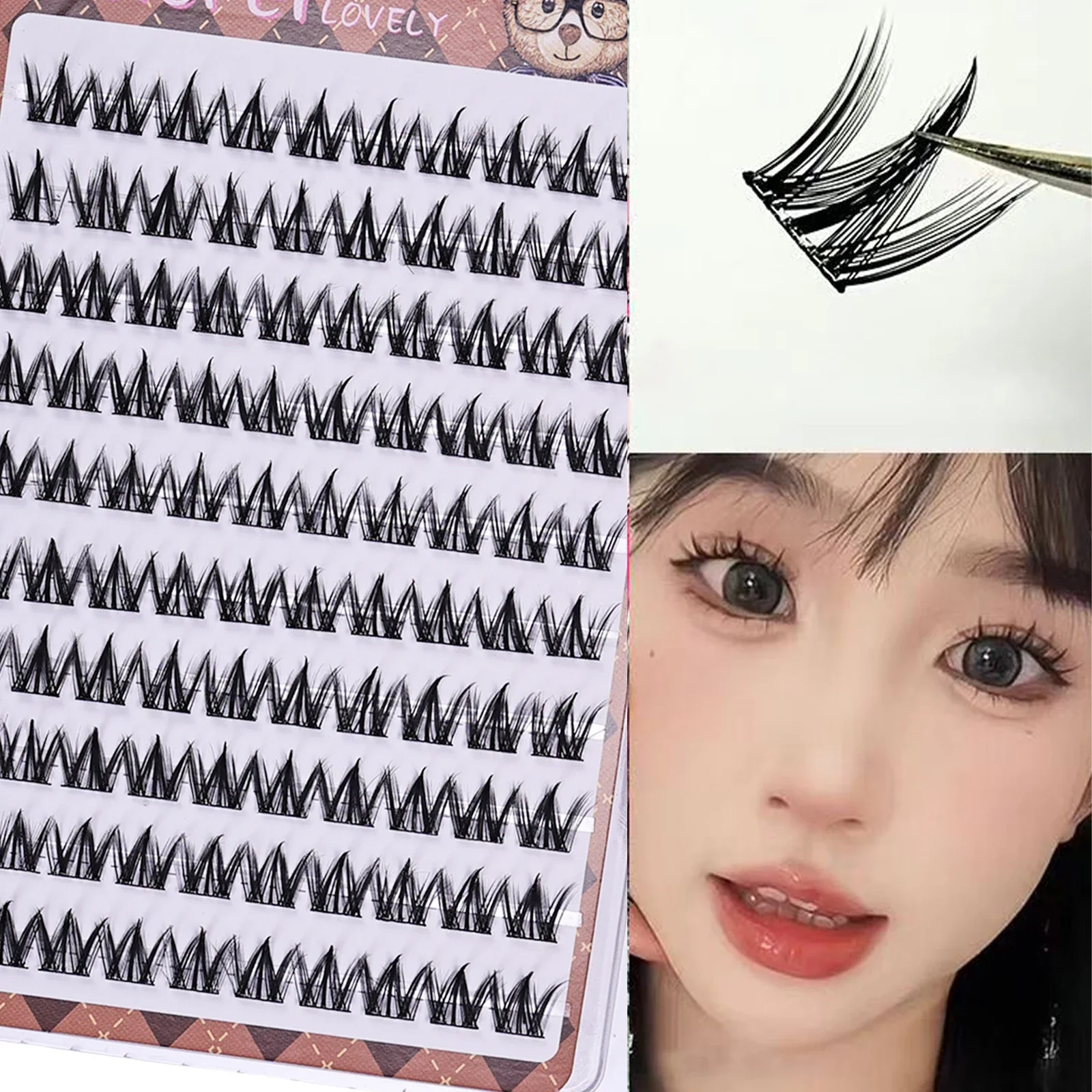 Easy Wear Self-Adhesive W-Shape Glueless Manga Lashes Thick Natural Curl Reusable Fake Eyelashes For Makeup Newbies