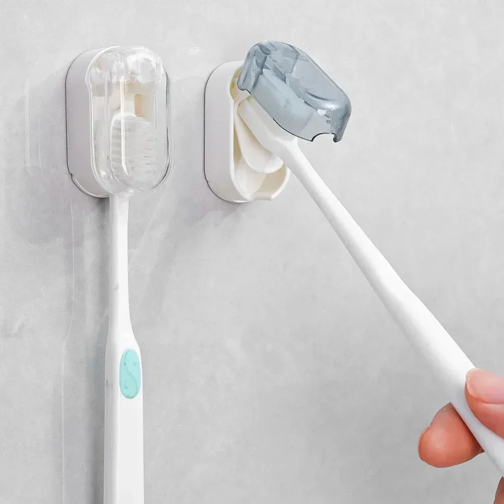 Dustproof Automatic Flip Toothbrush Holder Wall-Mounted Punch-free Toothbrushes Boxes Home Bathroom Travel Portable Organizer