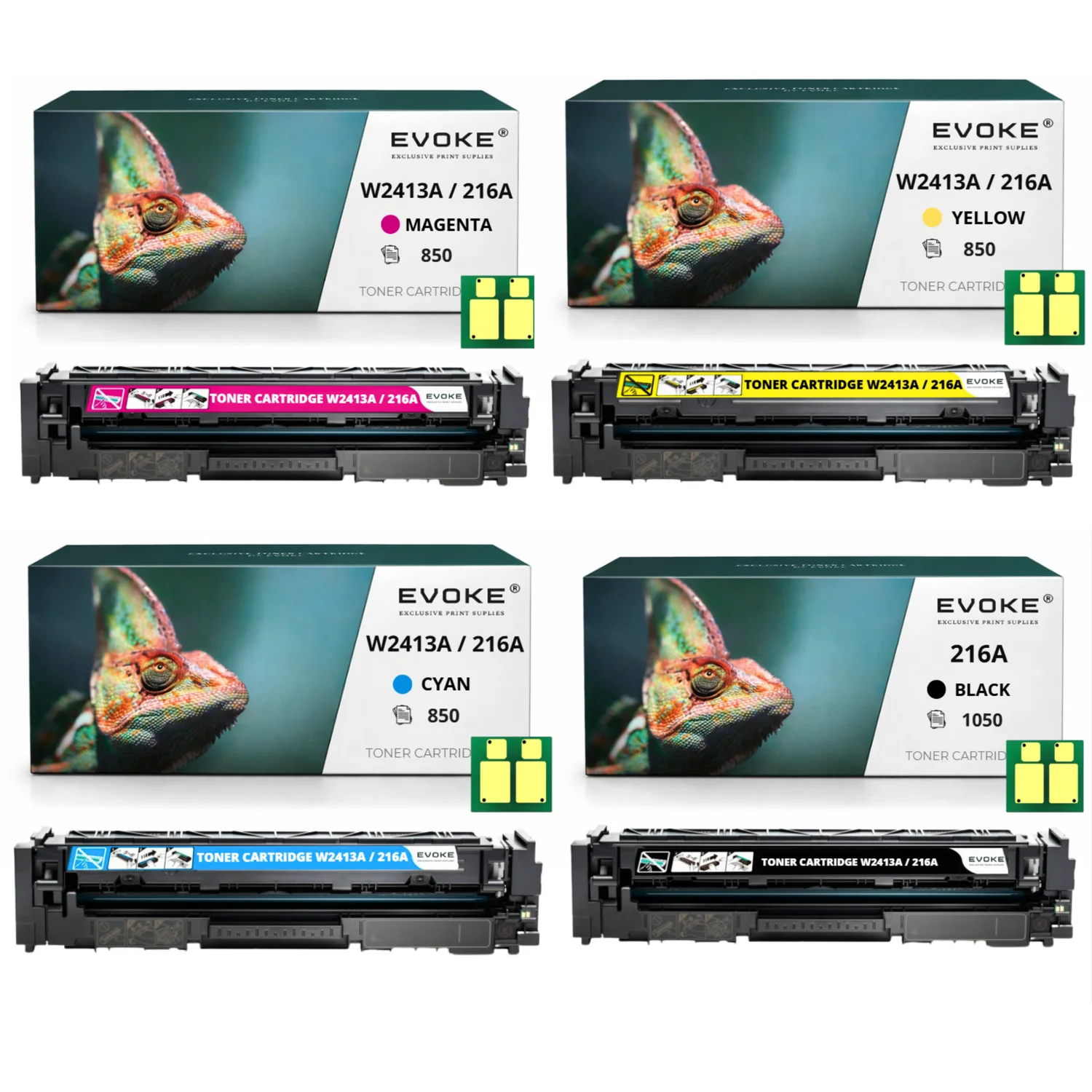 Evoke Compatibele Toner voor Hp 216A W2410A W2411A W2412A W2413A met Chip 4X Cmyk: Zwart, Cyaan, Geel, Magenta 3600 Pagina's Kleur Laserjet Pro M155Nw; Mfp M182N M183Fw