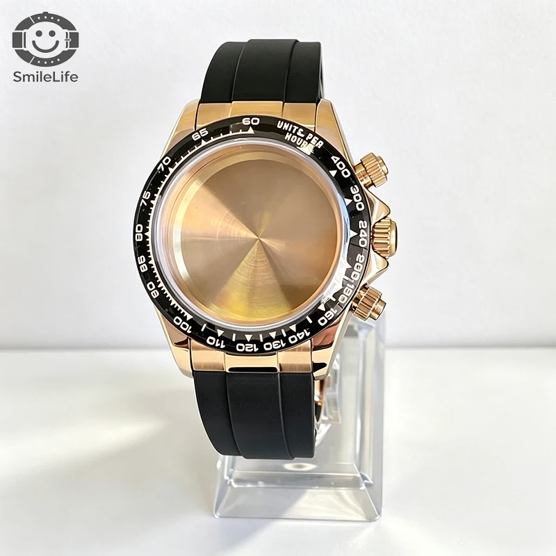 SmileLife 39 mm Dayton VK63 Uhrengehäuse mit schwarzem Kautschukarmband, Saphirglas, passend für VK63 Quarzwerk, Uhrenzubehör – Detail 10