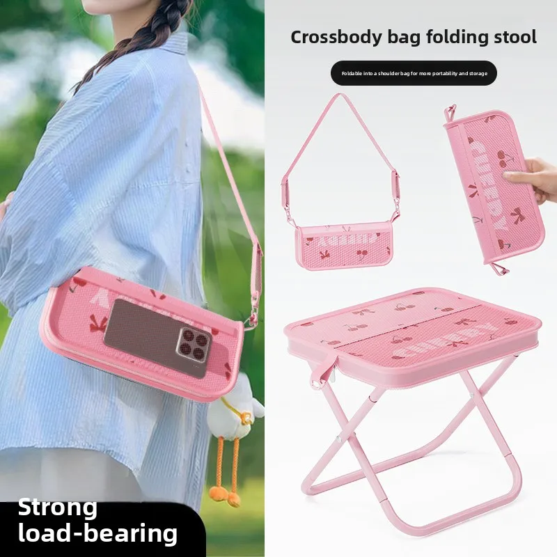 

Folding Stool Cherry Print Outdoor Chair Portable Camping Fishing Line Strap Pencil Bag Bench Small Mazza Lightweight Travel