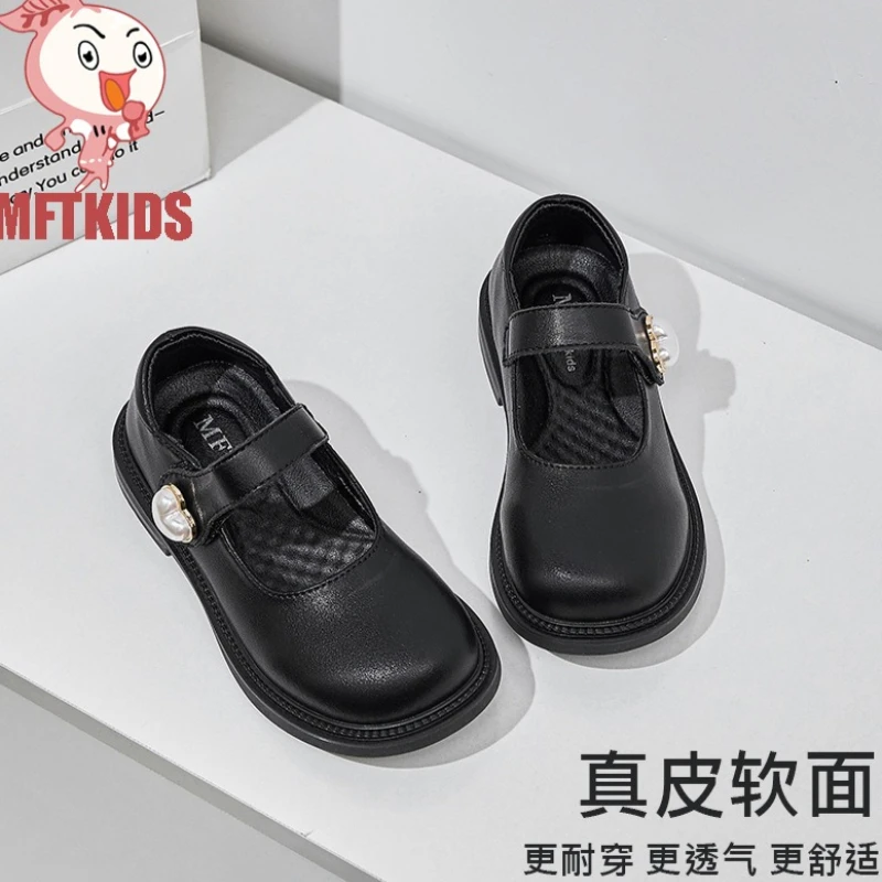 Girl Cowhide Princessshoe2026four Season New Light Luxury Child Soft Sole Singleshoe Fashion Girl Slip Breathable Banquet Loafer