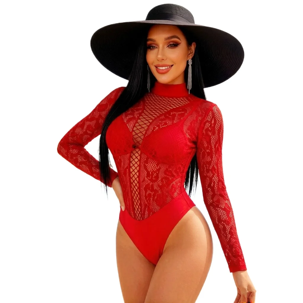 Sexy Erwachsenen-Bodystockings mit offenem Schritt für Damen Schwarze Netzstrumpf-Lingerie Transparente Bodysuits Kostüme Strandkleidung