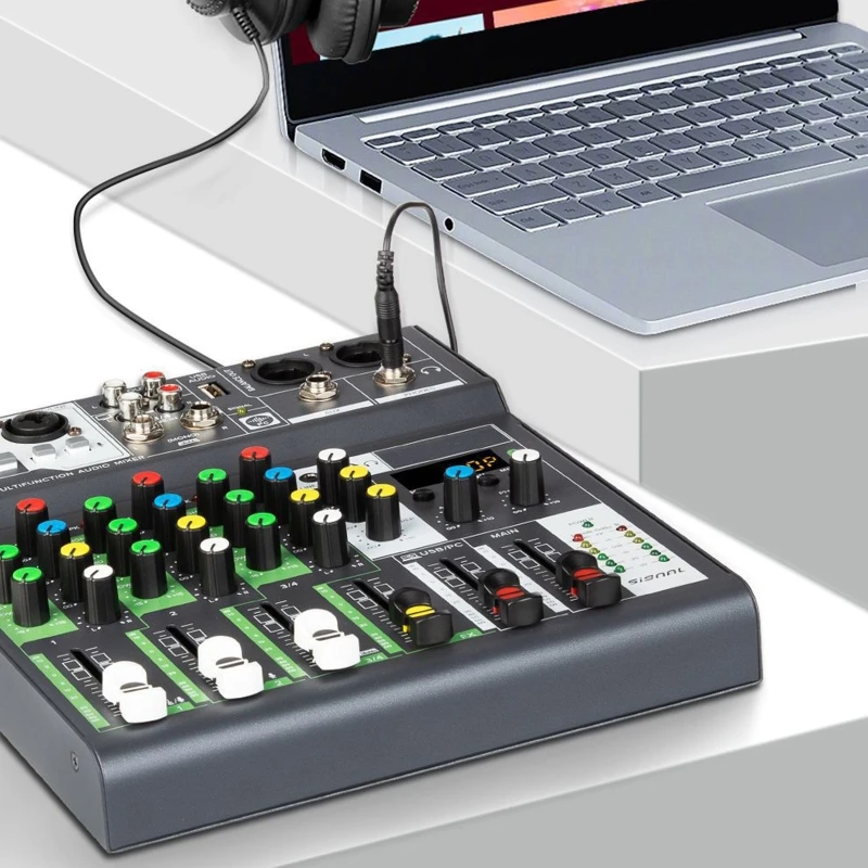 Compact 4 Channel Audio Mixer with Studio-Level Audio Built-in Mic 48V Phantom Type-C Computer Power Supply DJ Mixer Board