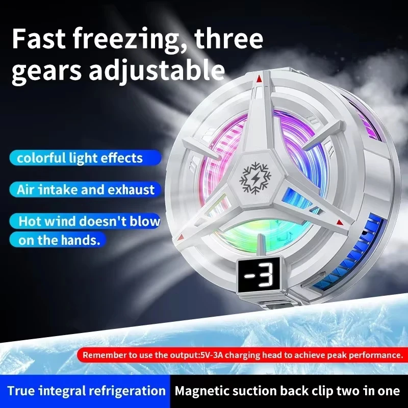 Three Gears Adjustable Mobile Phone Cooler Magnetic Suction Back Clip Semiconductor Cooling Radiator Back Clip with RGB Light view 3