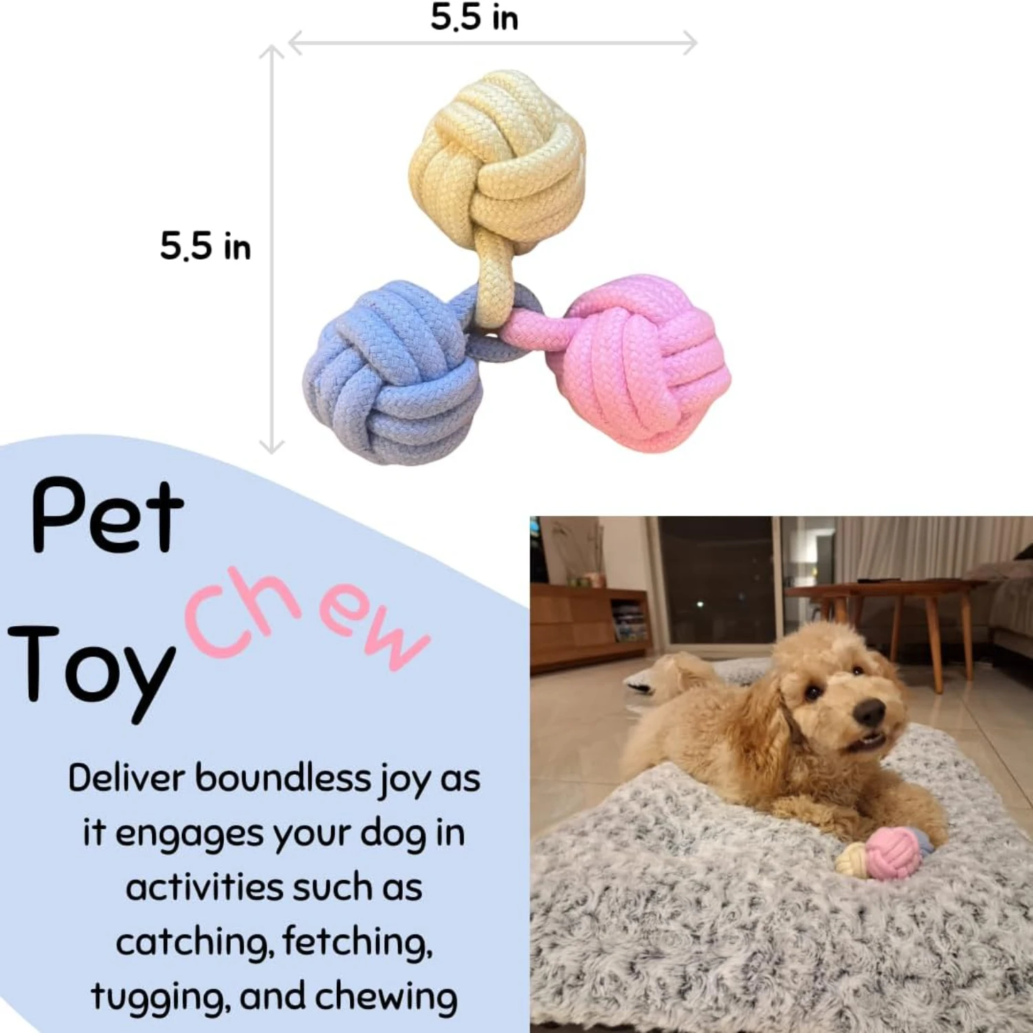 Colorful and Engaging Dental Rope Ball Toy for Playful Small/Medium Puppies - Keep Your Energetic Pup Happy and Entertained for 