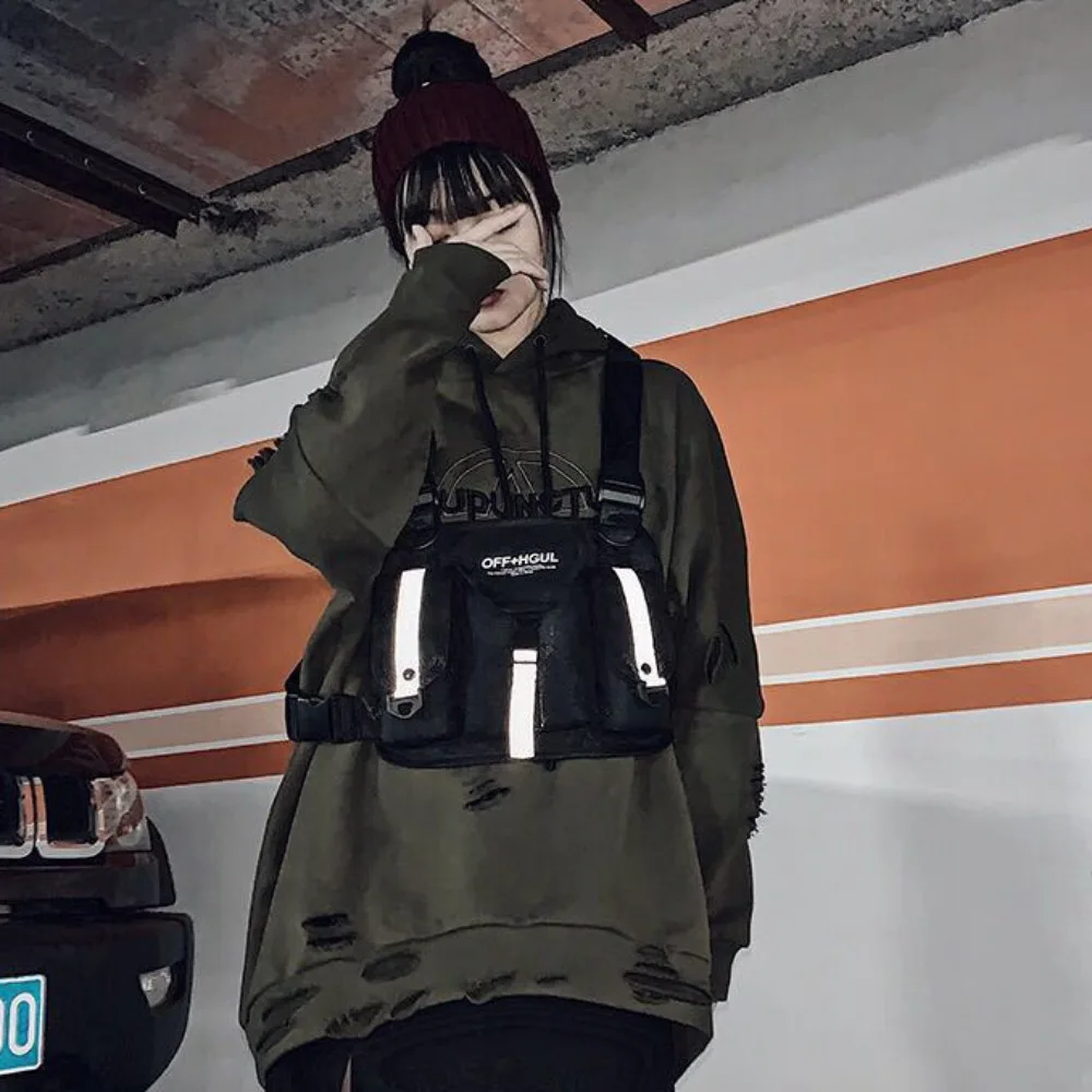 New Nylon Cool Backpack 4 Colors Adjustable Vest Bag Reflective Design Wear-resistant Chest Pack Men/women