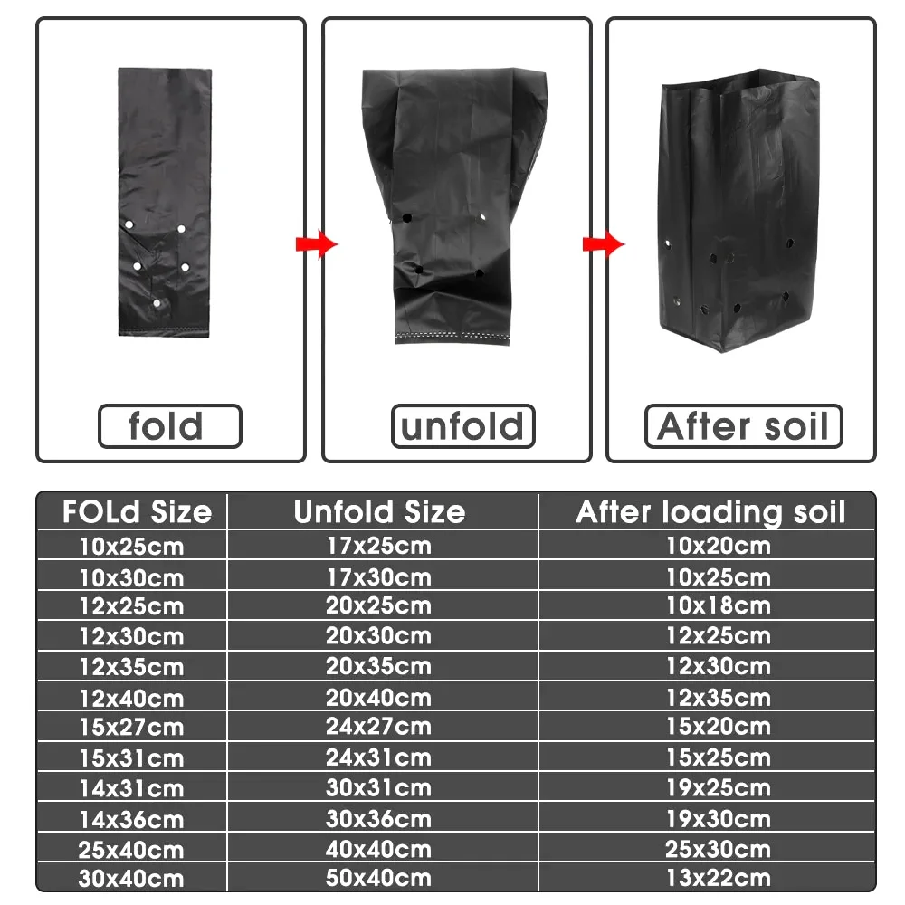 100pcs PE Black Seedling Planting Bag Breathable Nursery Plants Cultivation Pot for Garden Orchard Tree Transplanting Container