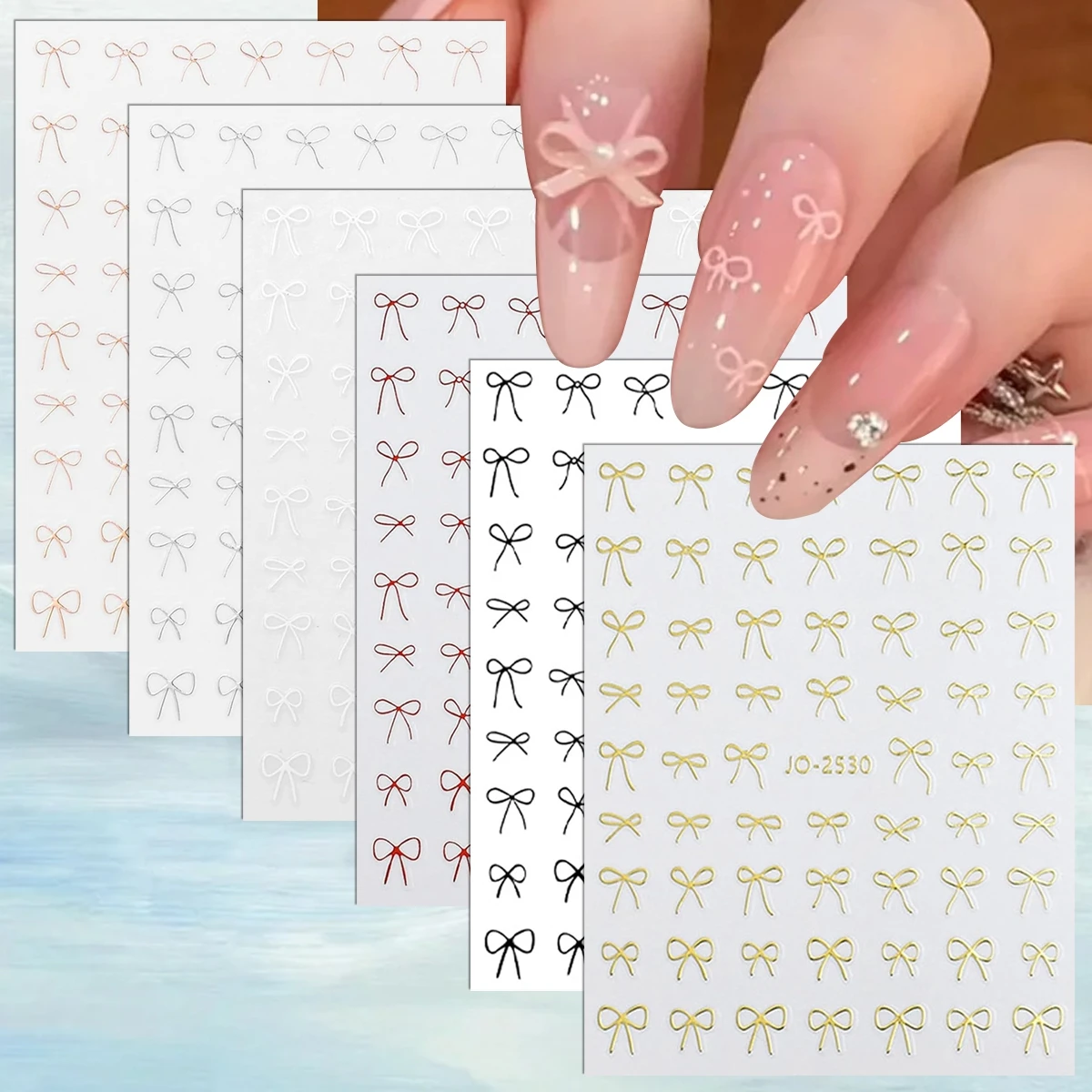 3/6/12/18 Blatt 3D Schleifen-Nagelaufkleber Gold Schwarz Weiß Rot Schleifenbänder Selbstklebende Niedliche Coquette Nagelsticker