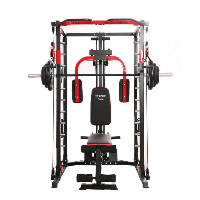 160kg Multi Function Fitness Equipment Home Gym Smith Machine Power Rack With Pulley System