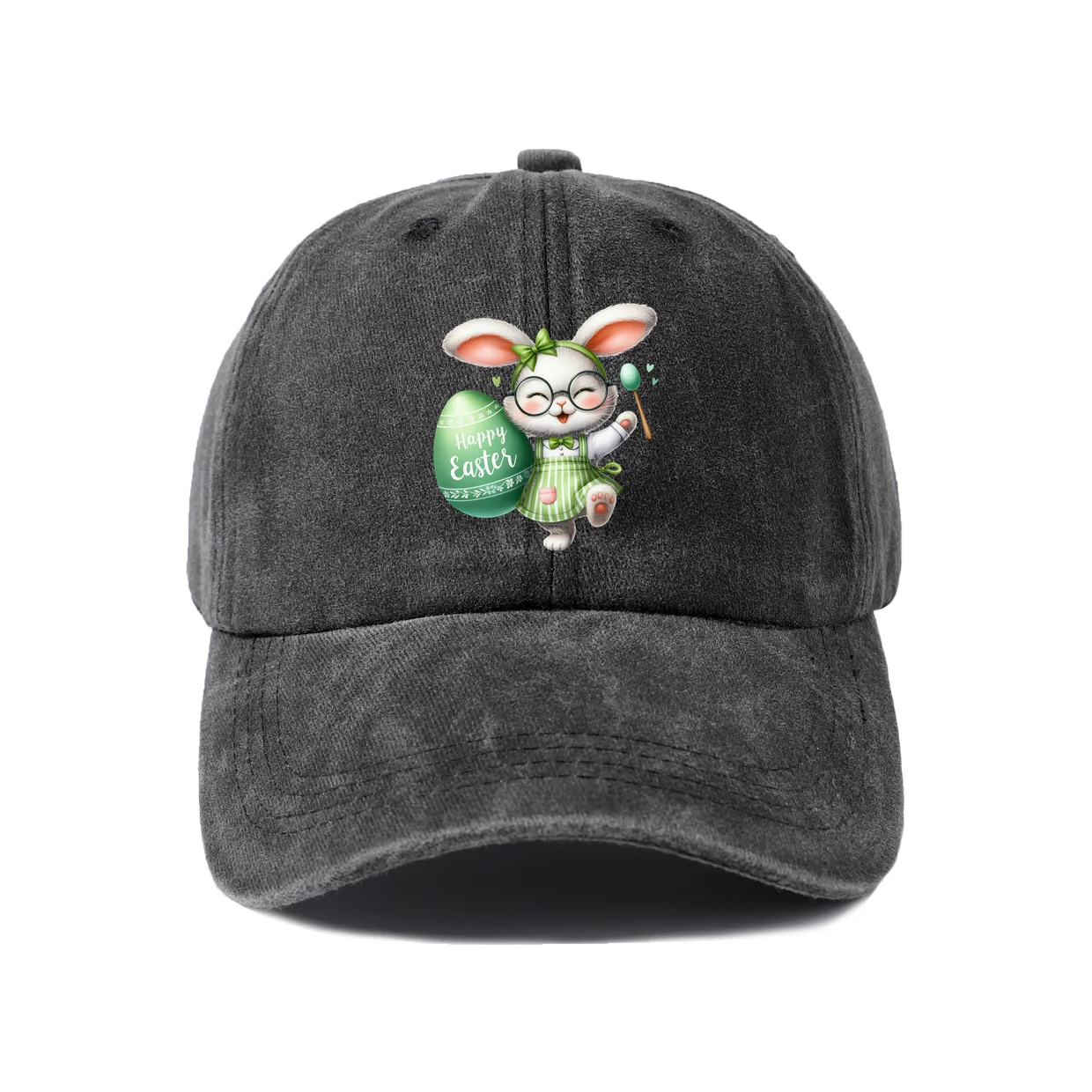 Easter Bunny with Eggs Graphic Vintage Washed Baseball Cap, Adjustable Unisex Dad Hat for Men and Women