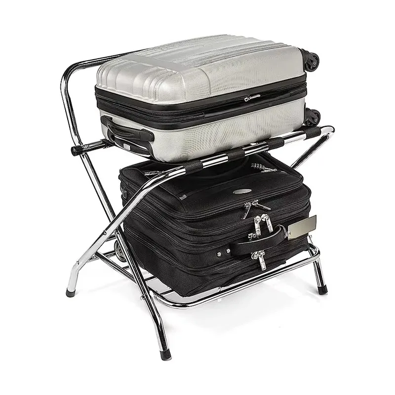 Foldable Sturdy Metal Luggage Rack Double Layer Stainless Steel Hotel Luggage Rack