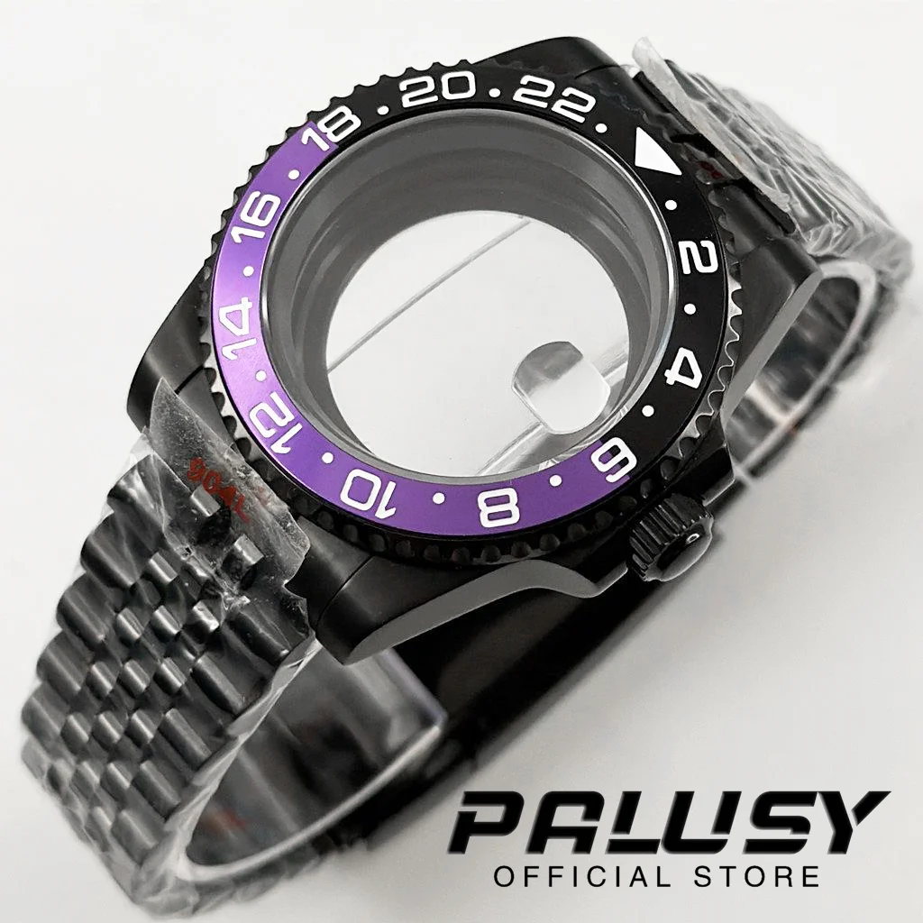 40mm Diver Waterproof Fit NH34 NH35 NH36 ETA2824 Movement Sapphire Glass Watch Case Glide Lock Clasp Black Purple GMT Bezel