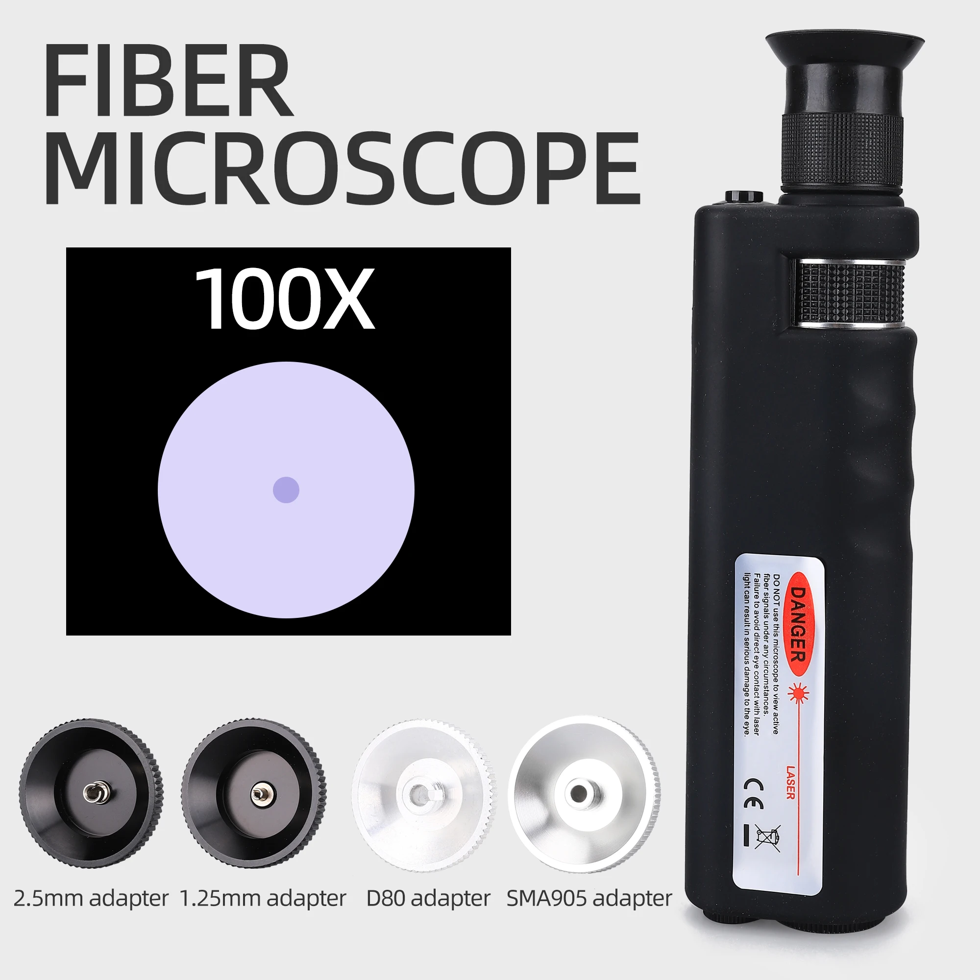 Fiber Inspection Magnifier 100X Optical Inspection Microscope LED Illumination Glass 1.25/2.5/D80/SMA905 Interface Adapte