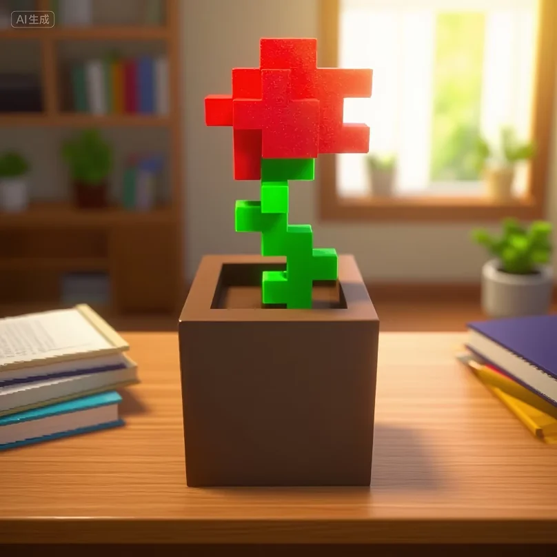 1 Stück Pixel-Rosenblumen-Orna – Desk Setup Plants Bewertung und Preis