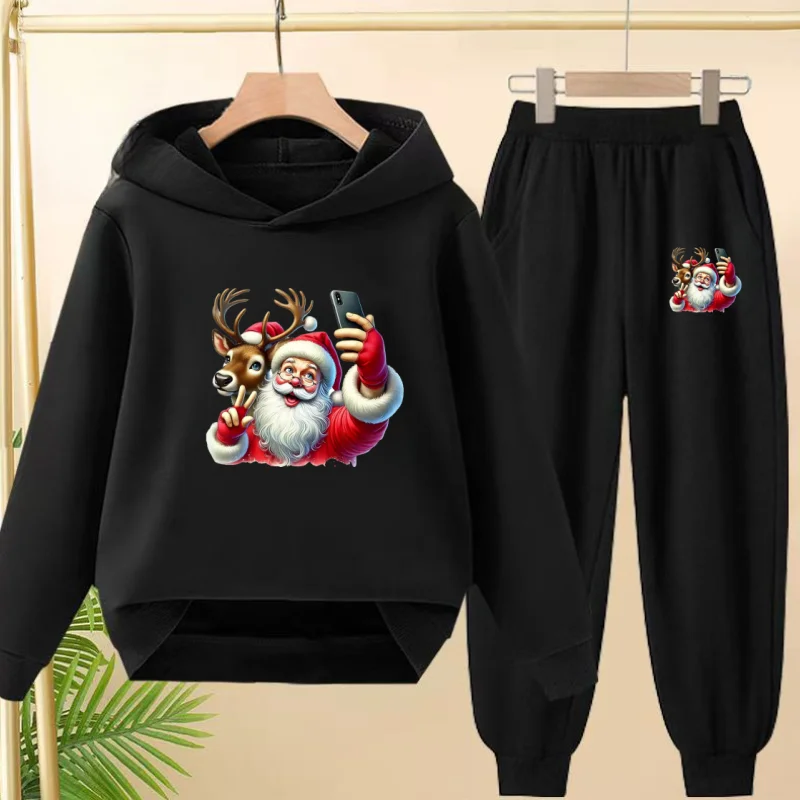 

Children's Hoodie Funny Santa Claus Pattern Set Top + Long Pants Boy Girl Clothes 3-14 Yrs Comfortable Casual Running Sports Set