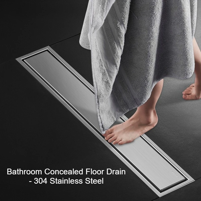 

Bathroom Concealed Tile-Installable Floor Drain 304 Stainless Steel Rectangular Anti-Odor in Middle Eastern Black Brushed Finish