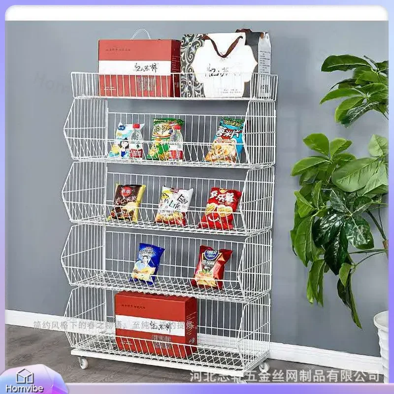 Metal Supermarket Storage Basket Rack Large Capacity Free Stacking Flexible Combination Multi style for Home Organization
