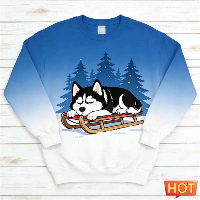 مضحك أجش الرسم القبيح عيد الميلاد سترة أزياء لطيف الكلب 3D مطبوعة عيد الميلاد البلوز فضفاض عطلة ارتداء س الرقبة للجنسين البلوز #3