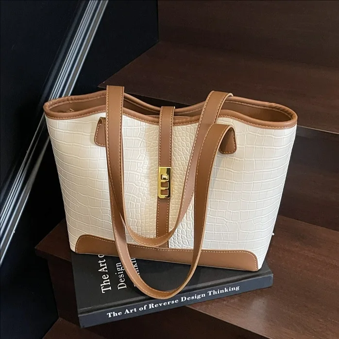 

‌SS 2025 Women's Luxury Crocodile Large Tote Bag Color Block Shoulder Crossbody Commute Chic Purse