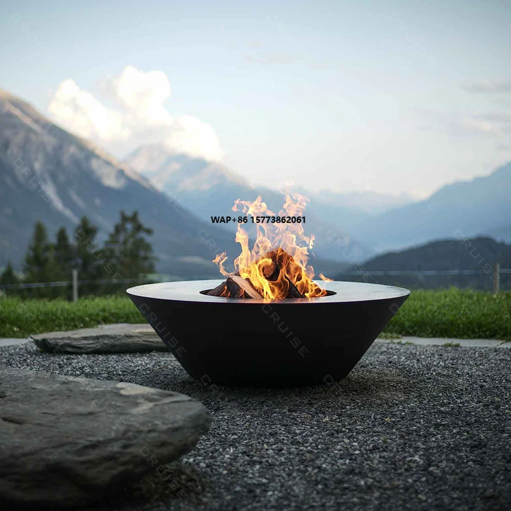 

D1200*H480mm Outdoor Landscape Free Standing Metal Real Fire Table Garden Bonfire Wood Burning Fire Pit Fireplaces