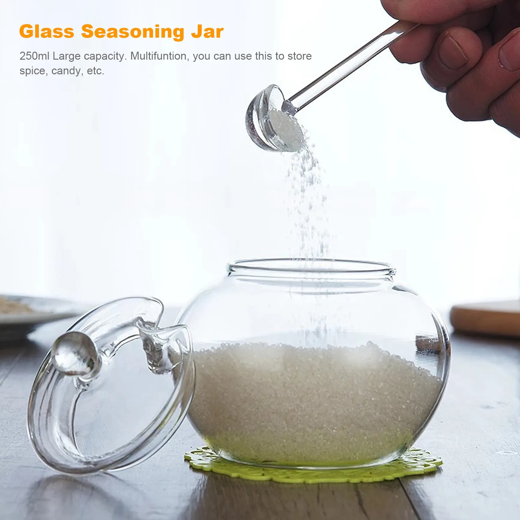 AA88 Glass Jar Sugar Cookie Bowl with Lid Spoon Transparent Candy Home Kitchen Storage