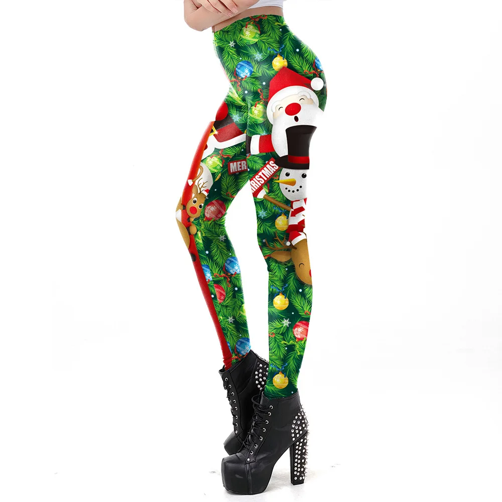 Nadanbao-Leggings College bonhomme de neige pour femmes, collants élastiques drôles pour femmes, pantalons de fête de vacances, vert joyeux Noël, fjFemale