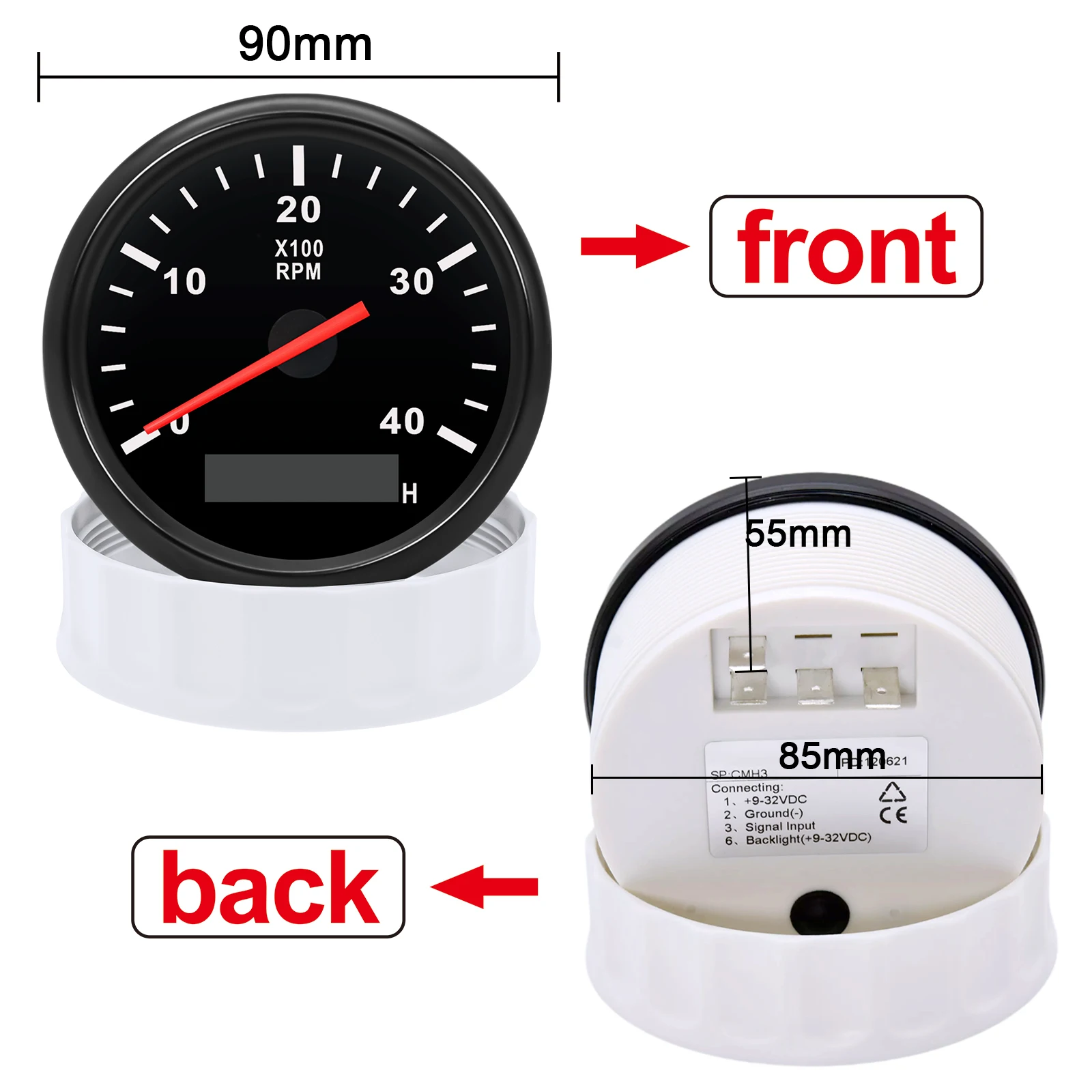 0-4000RPM 85mm Tachometers with Adapter Sensor Modified Gauge Rev Counters Motorcycle Gauges RPM Hourmeters Red Backlight 9-32