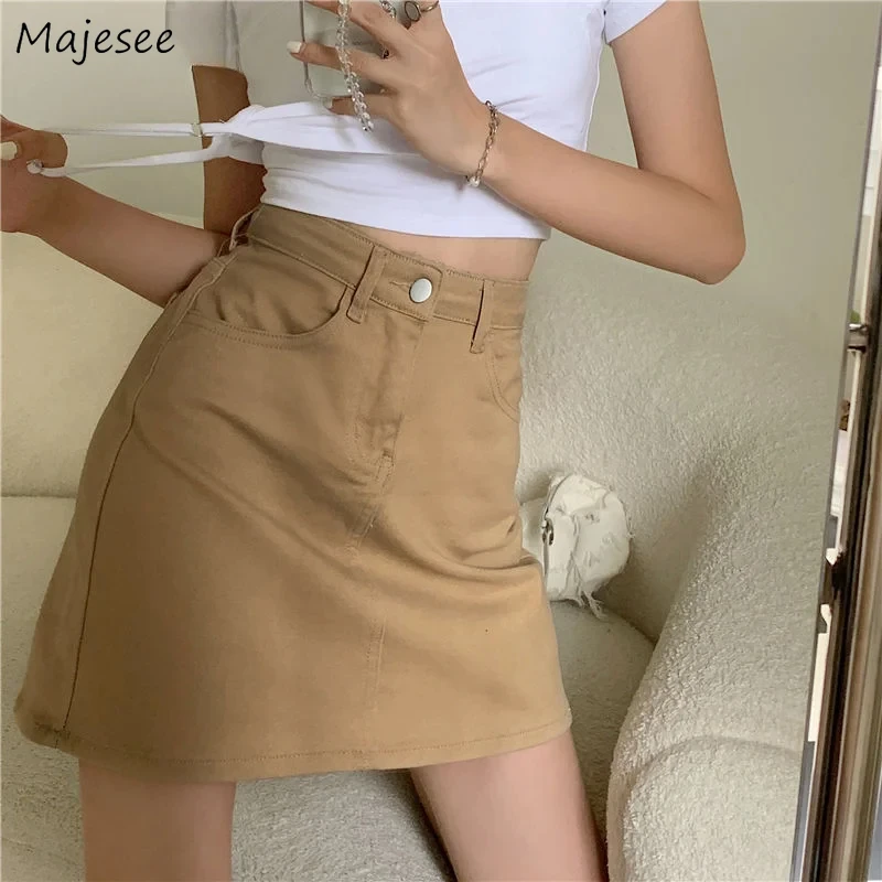 

Юбки женские трапециевидные повседневные джинсовые базовые сексуальные студенческие простые однотонные дизайнерские летние универсальные ретро корейский стиль удобные повседневные