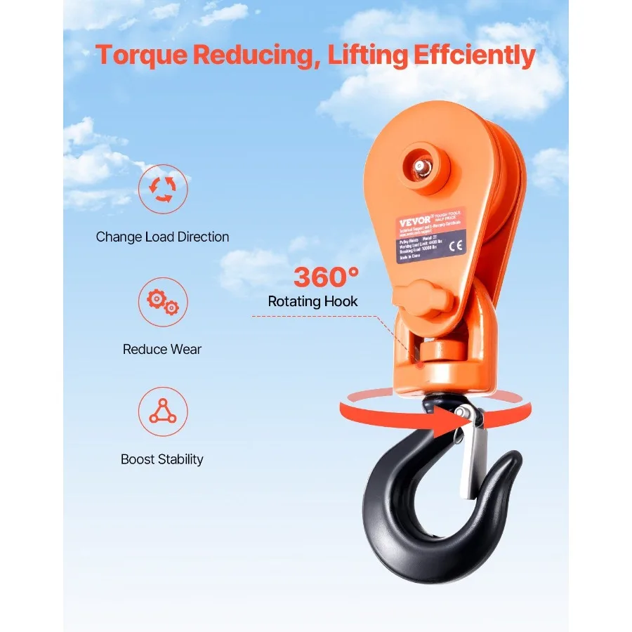 Bloc d'arrachage de 2 tonnes avec crochet pivotant 3 roues 3 8 câble métallique Wrecker Rollback