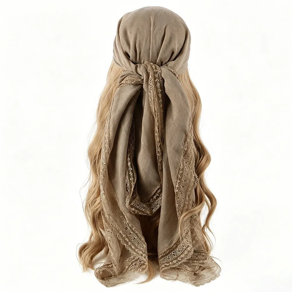 

Fashion Solid Color Bohemian Scarf Square Shape Breathable Cotton Silk Hijabs Sun-Protection Shawl