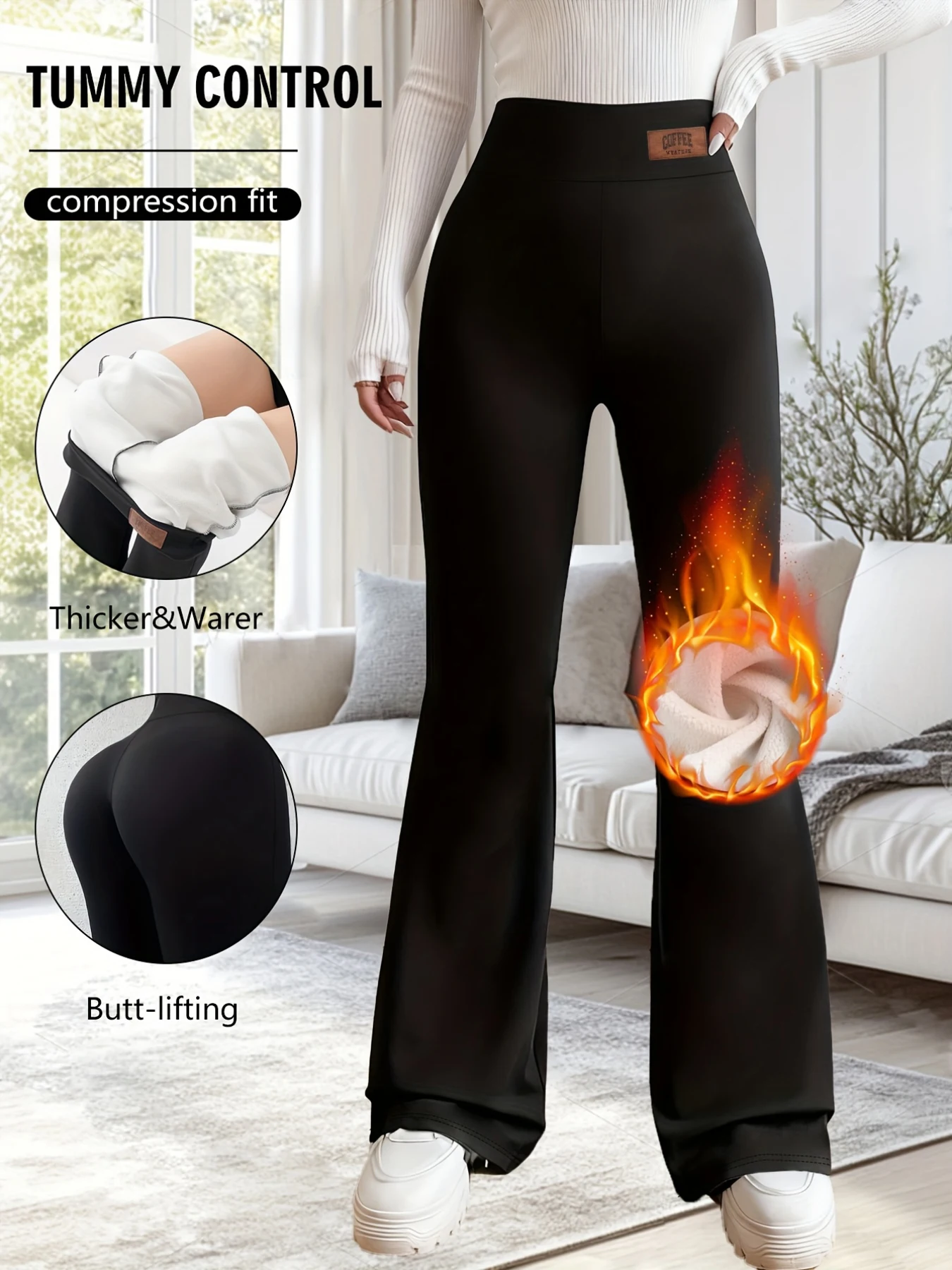 

Зимние женские брюки-клеш 2026 года: черные, с высокой талией, удлиненные, с эффектом утяжки живота и подтяжки бедер, термоэластичные, повседневные