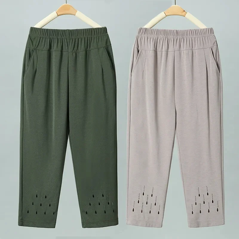 

Large Size 8XL Mom Casual Pants Women 2024 Summer New Thin Cropped Pants Middle-Aged Elderly Ladies Loose Ice Straight Trousers