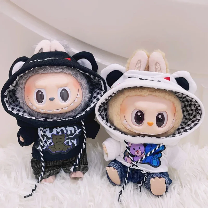 

For 15-17cm V1V2 Labubu Clothes Outfit Labubu Sitting Party DIY Clothes Cute Bear Hoodie +jeans Set Doll Accessories Decoration