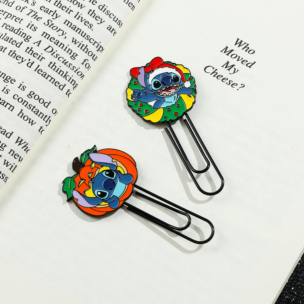 1pcs Stitch Christmas Bookmarks Metal Paper Clips Trick Or Treat Without Giving Candy,Gifts for Cartoon Fans Book Lovers